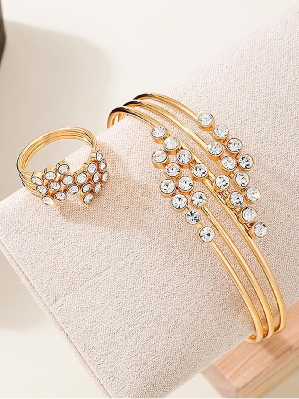Gold Crystal Cluster Bracelet and Ring Set - Picture 3 of 4